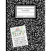 Primary Composition Notebook: Black Marble Write and Draw Journal for Grades K-2 With Dotted Midline and Picture Space