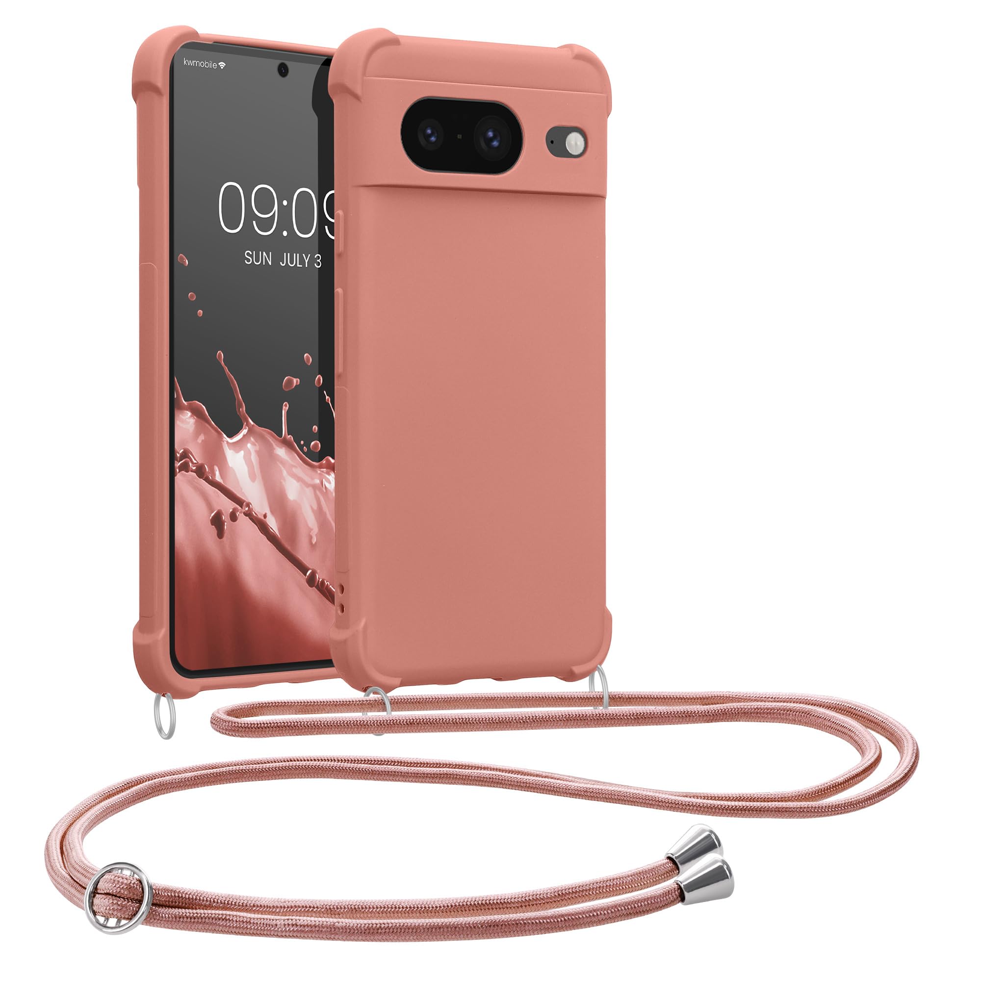 kwmobile Crossbody Case Compatible with Google Pixel 8 Case - TPU Silicone Cover with Strap - Mother Of Pearl