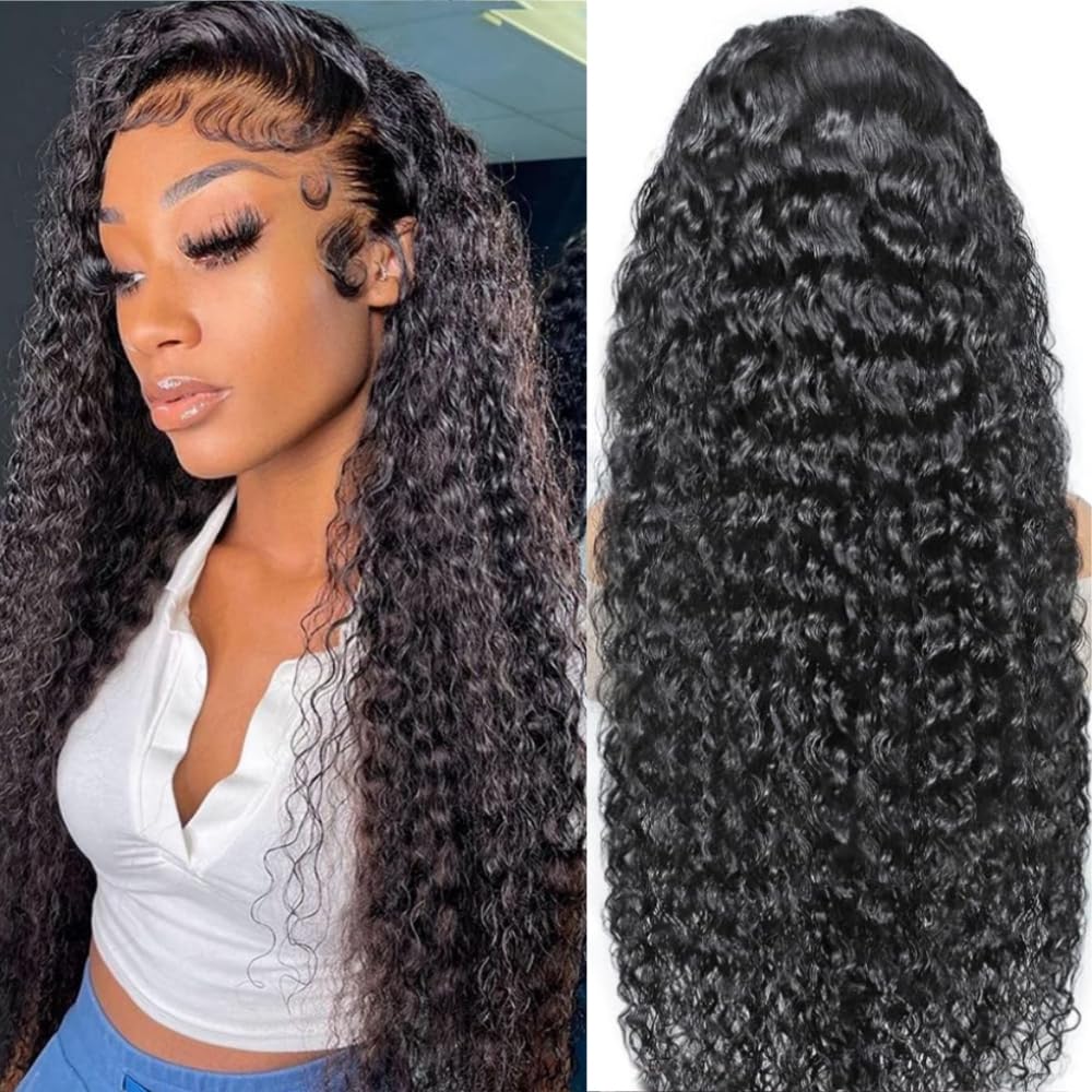 28 Inch 220 Density 13x4 Curly Wave Lace Front Wigs Human Hair HD Lace Wigs Human Hair Wigs for Black Women Human Hair 280g Lace Frontal Wig Pre Plucked with Baby Hair