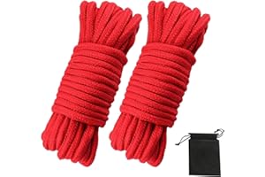picoggo Soft Cotton Rope, 32 feet / 10m Rope, 8mm Thick, Soft Rope, Long Rope, Soft Tying Rope (Red+Red)