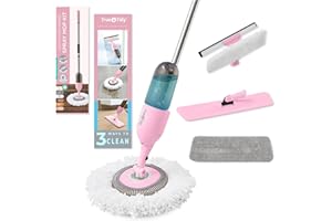 True & Tidy® Clean Everywhere Spray Mop Kit Premium Floor Spray Mop - Includes Flat Mop Head, Round Mop Head, Squeegee Mop He
