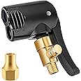 LUMITECO Locking Presta Schrader Air Chuck for Bike Tire, Dual Head Pump Nozzle with 1/4" F-NPT Quick Connect for Tire Inflator, Presta&Schrader Valve Adapter w/Air Release Nob for Bicycle Floor Pump