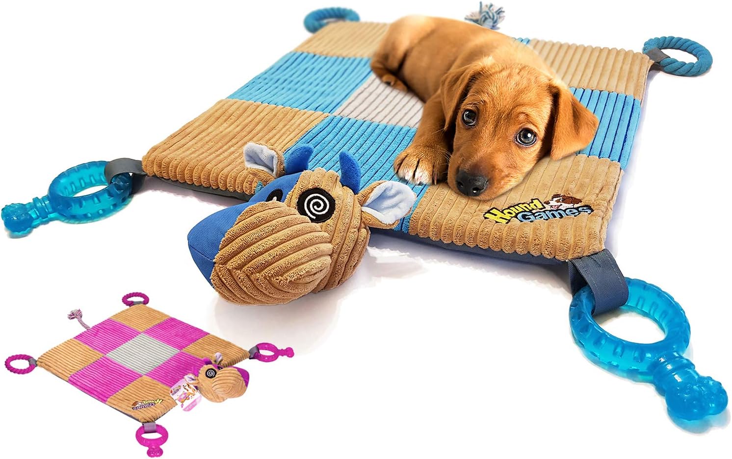 Puppy Toy Mat with Teething Chew Toys (20” x 20”) Ropes, Squeaker