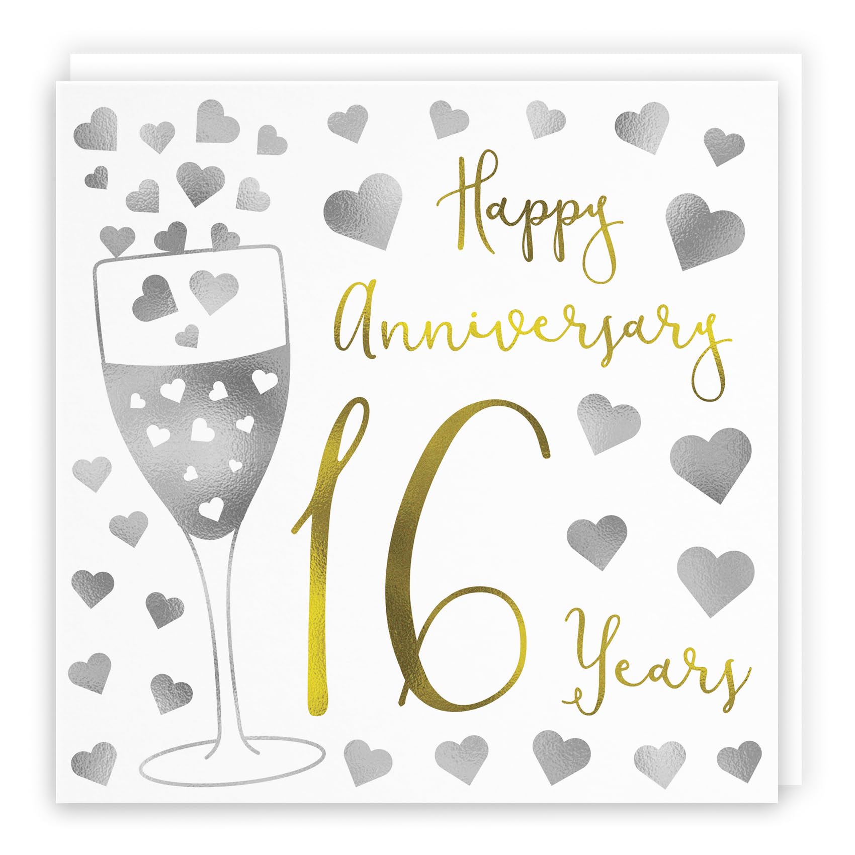 Hunts England - 16th Wedding Anniversary Card - Happy Anniversary - 16 Years - Silver Hearts Collection - For Couples, Friends, Him, Her — image 1