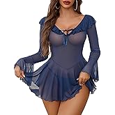 Avidlove Sexy Lingerie Babydoll Rave Ruffle Dress Off Shoulder Long Sleeve Nightgowns Outfits For Women S-XXL