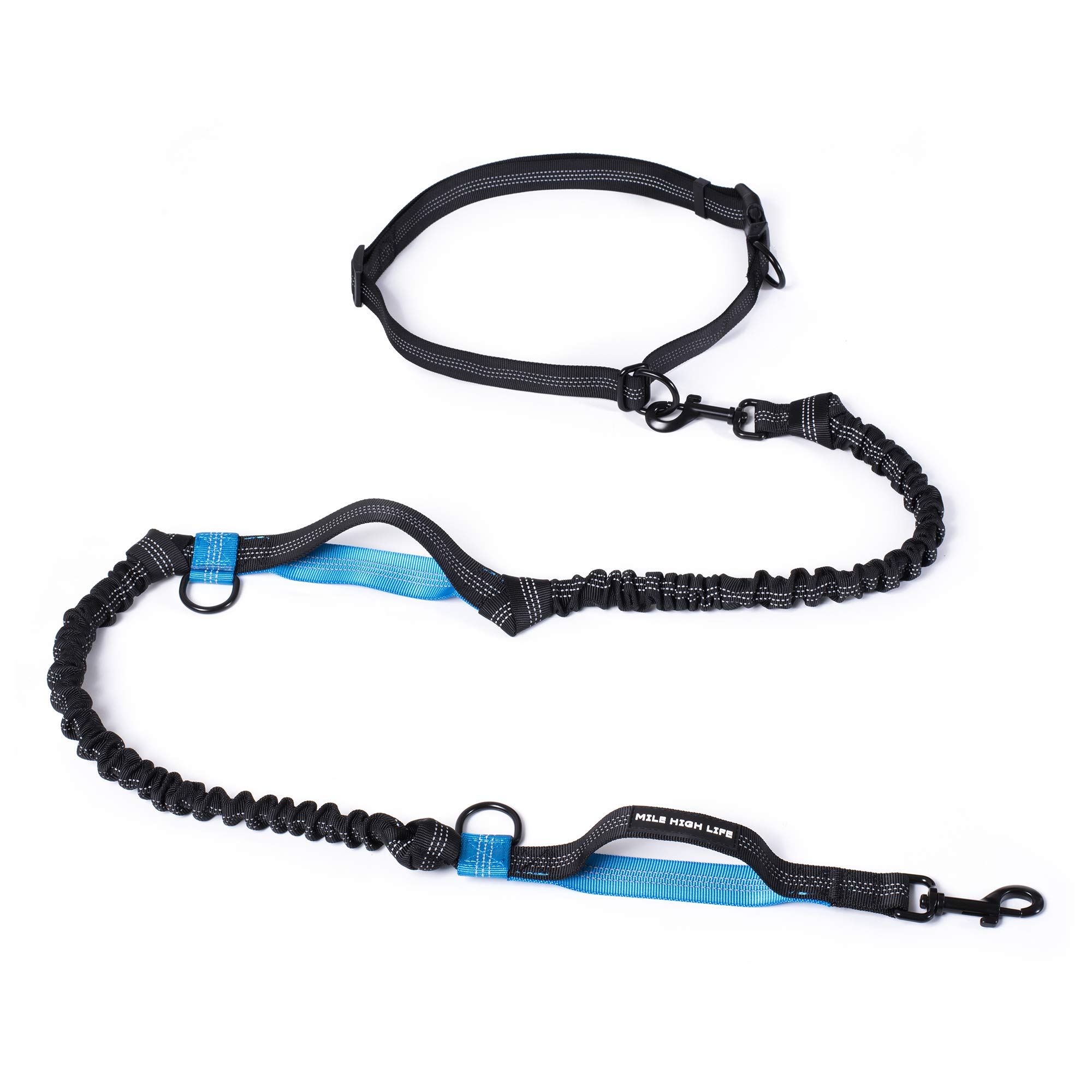 Mile High Life | Retractable Hands Free Dog Leash | Waist Running Adjustable | Reflective Dual Bungees | Dual Handles | Small Medium Large Dogs | (Blue)