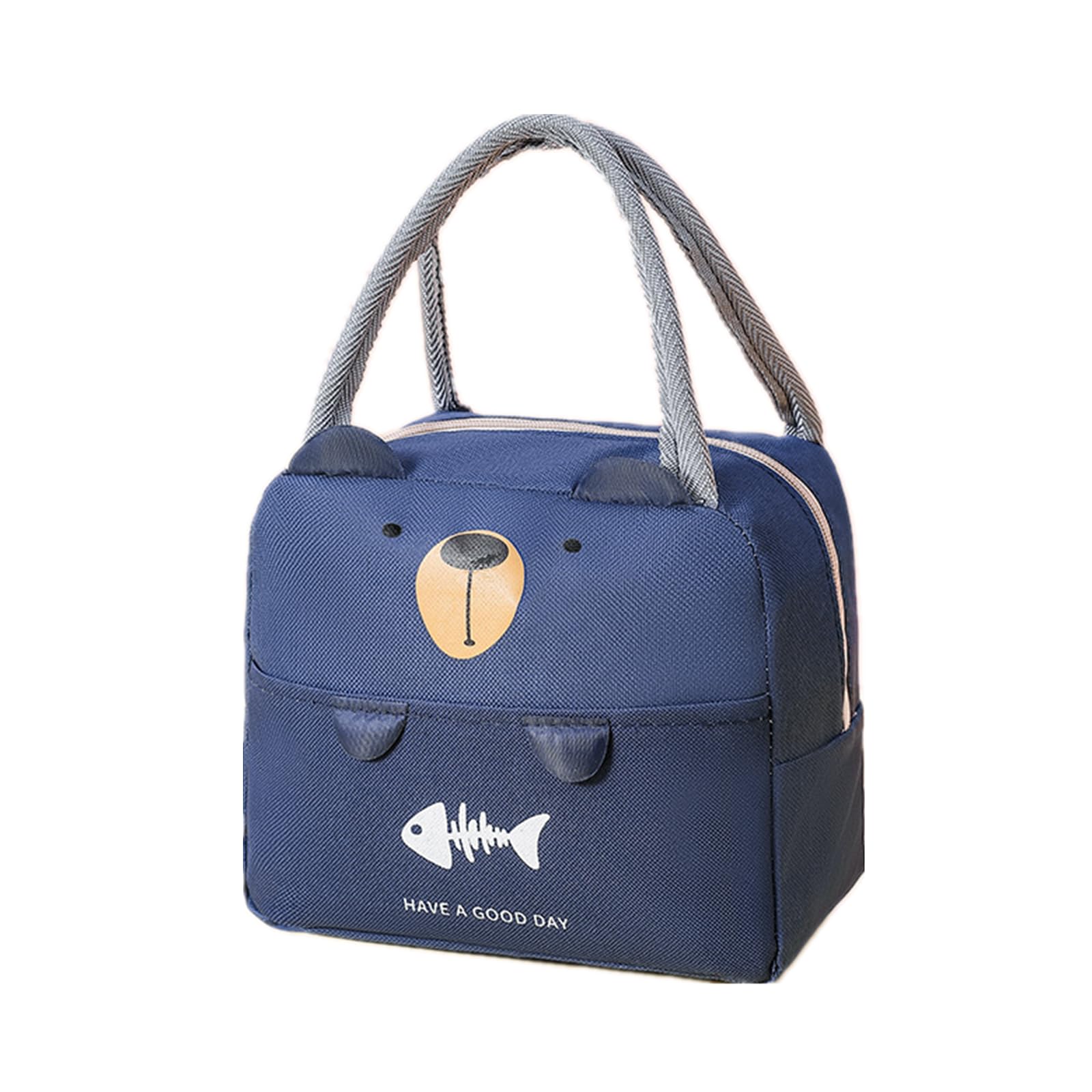 WUWYOUWL Lunch Bag,Cute Carton Insulated Lunch Box,Reusable Lunch Cooler Bags,Waterproof Lunchbag, Foldable Lunch Bag for Women, Men, Kids and Students Travel Picnic School (Navy Ears Beer) — image 1