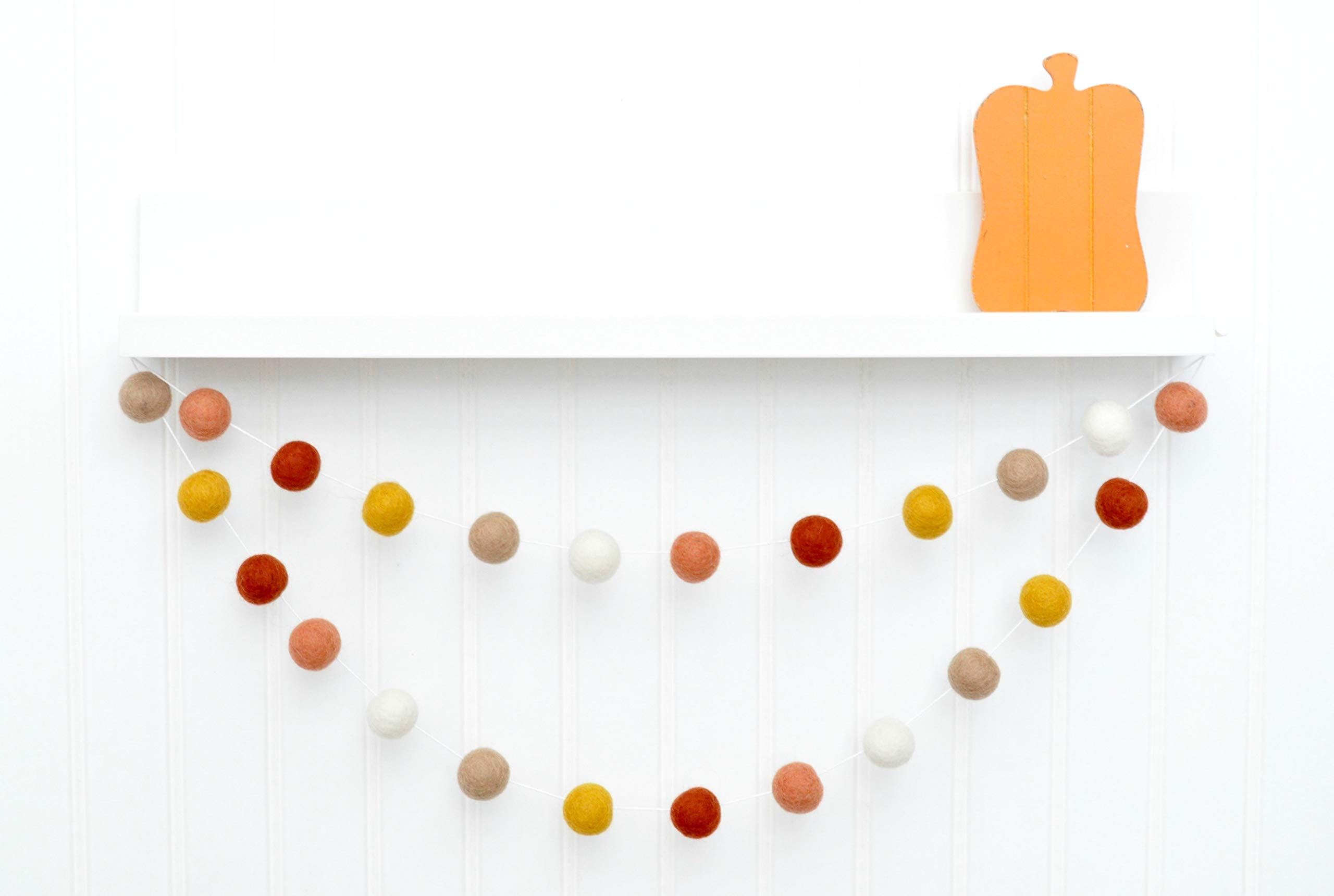 Coral Orange Mustard Brown Felt Ball Garland Pom Pom Banner