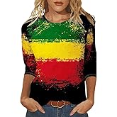 Black History Month African American T-Shirt for Women Pride Celebration Shirt Blouse 3/4 Sleeve Crewneck Tshirt Tops