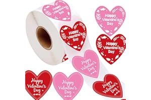 WELL TILE 2 Inch Red Happy Valentine's Day Sticker Labels Heart Valentine's Love Decorative Stickers - Valentine's Day Decorations Heart Sticker for Scrapbooking or Embellishment 500 Pcs/Roll