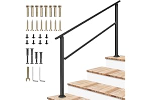 VIVOSUN Outdoor Handrail, 4 Step Stair Handrail, 54" x 36" Fits 1 to 4 Steps, Wrought Mattle Iron Handrail for Concrete Steps, Porch Steps, One-Step Assembly, Black