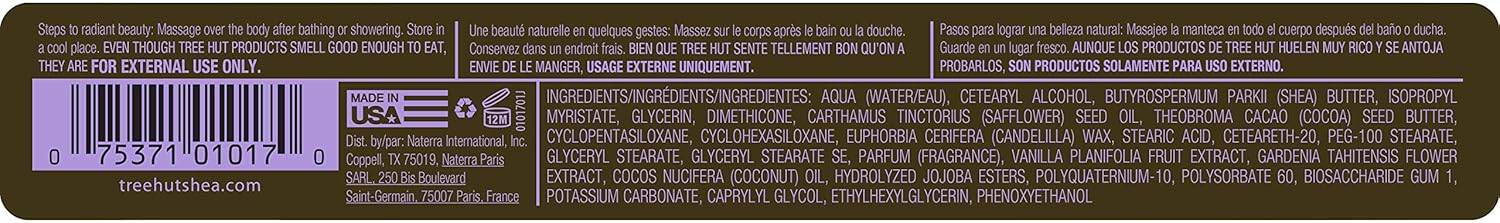 Tree Hut 24 hour Intense Hydrating Shea Body Butter Tahitian Vanilla Bean, 7oz, Hydrating Moisturizer with Pure Shea Butter for Nourishing Essential Body Care, 701017 : Beauty