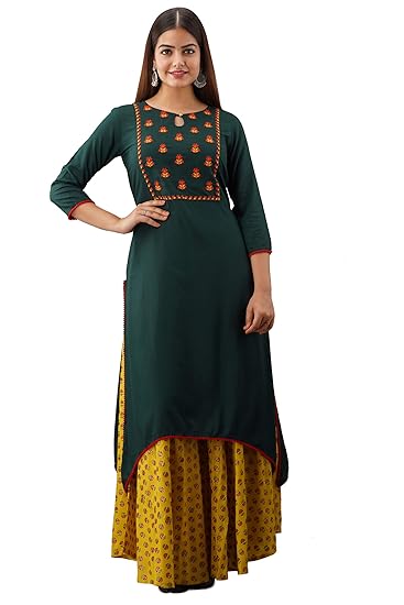 Women Rayon Trail Cut Kurta with Skirt