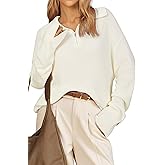 Arach&Cloz Women's Wool Blend Quarter Zip Pullover Sweater Trendy Winter Soft Casual Lapel Oversized Fit Top