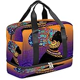 African American Woman Duffel Bag, African Woman Sports Tote Gym Bag with Wet Pocket & Shoes Compartment Carry On Luggage Bag Weekender Overnight Bag Travel Bags for Men Women