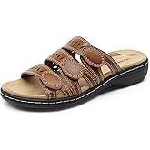 DREAM PAIRS Women's Slide Sandals Comfortable Arch Support Casual Walking Sandals Adjustable Straps Slip On Low Wedge Flat Sandals