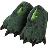 HengQiu Unisex Plush Animal Paw Slippers - Fuzzy Warm House Shoes with Dinosaur Paw & Claw Design
