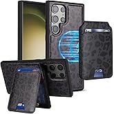 iCoverCase Wallet Case for Samsung Galaxy S23 Ultra Compatible with MagSafe, Magnetic Detachable Card Slots Holder PU Leather Kickstand Wireless Charging Case (Black Leopard)