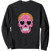 Sugar Skull Breast Cancer Awareness Pink Ribbon Calavera Sweatshirt