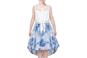 Sunny Fashion Girls Dress Lace to Chiffon Striped Black White Tied Waist