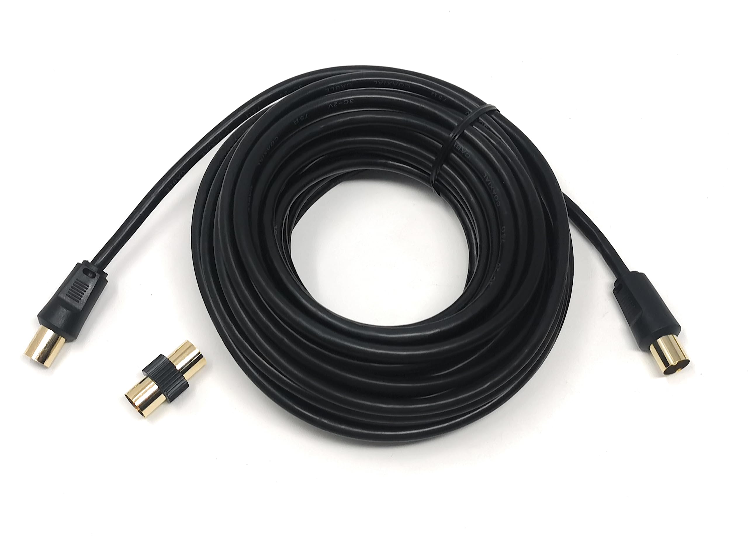 TV Aerial Coaxial Cable Male to Male RF Antenna Coax Lead Compatible with Sky SkyHD, Virgin, BT, Satellite TV, VCR, DVD Players. Comes with Female Coupler, Gold Plated Connectors (10m, Black)
