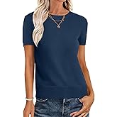 ANRABESS Womens Short Sleeve Sweaters Wool Blend Crew Neck Sweater Shirts Business Casual Work Tops 2026 Summer Outfits