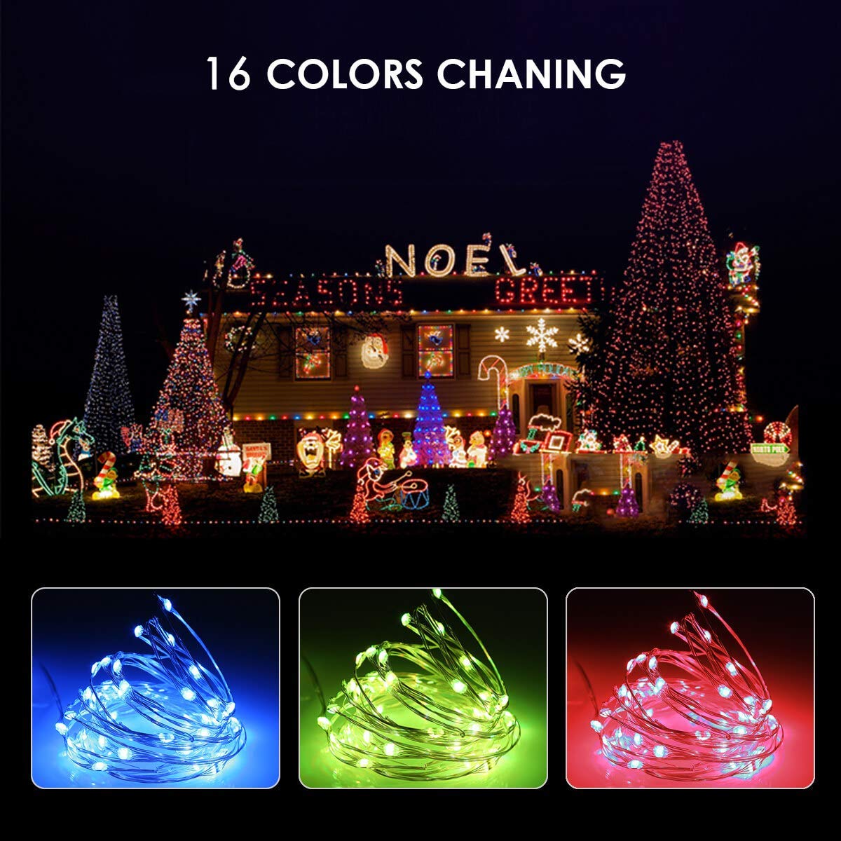 ALOVECO Fairy String Lights Battery Operated, 16ft 50 LED Multi Color Changing Twinkle String Lights with Remote,16 Colors Waterproof Outdoor & Indoor Decorative Lights for Bedroom Christmas Wedding