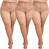 YOGAPRO Plus Size Sheer Tights for Women 20D Ultra Thin High Waist Pantyhose with Cotton Crotch (XL-4XL, 3 Pairs)