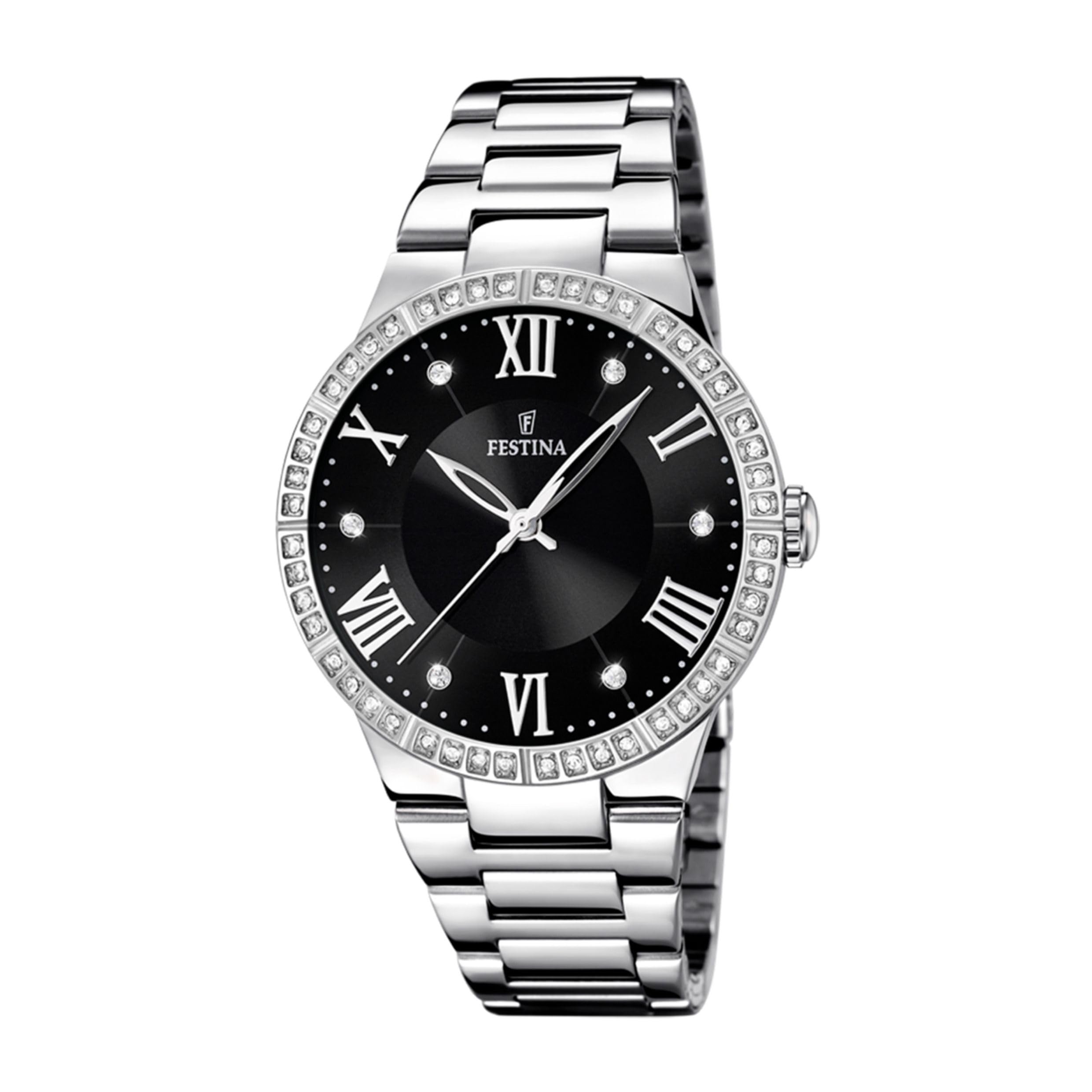 Festina Women's Quartz Watch with Black Dial Analogue Display and Silver Stainless Steel Bracelet F16719/2