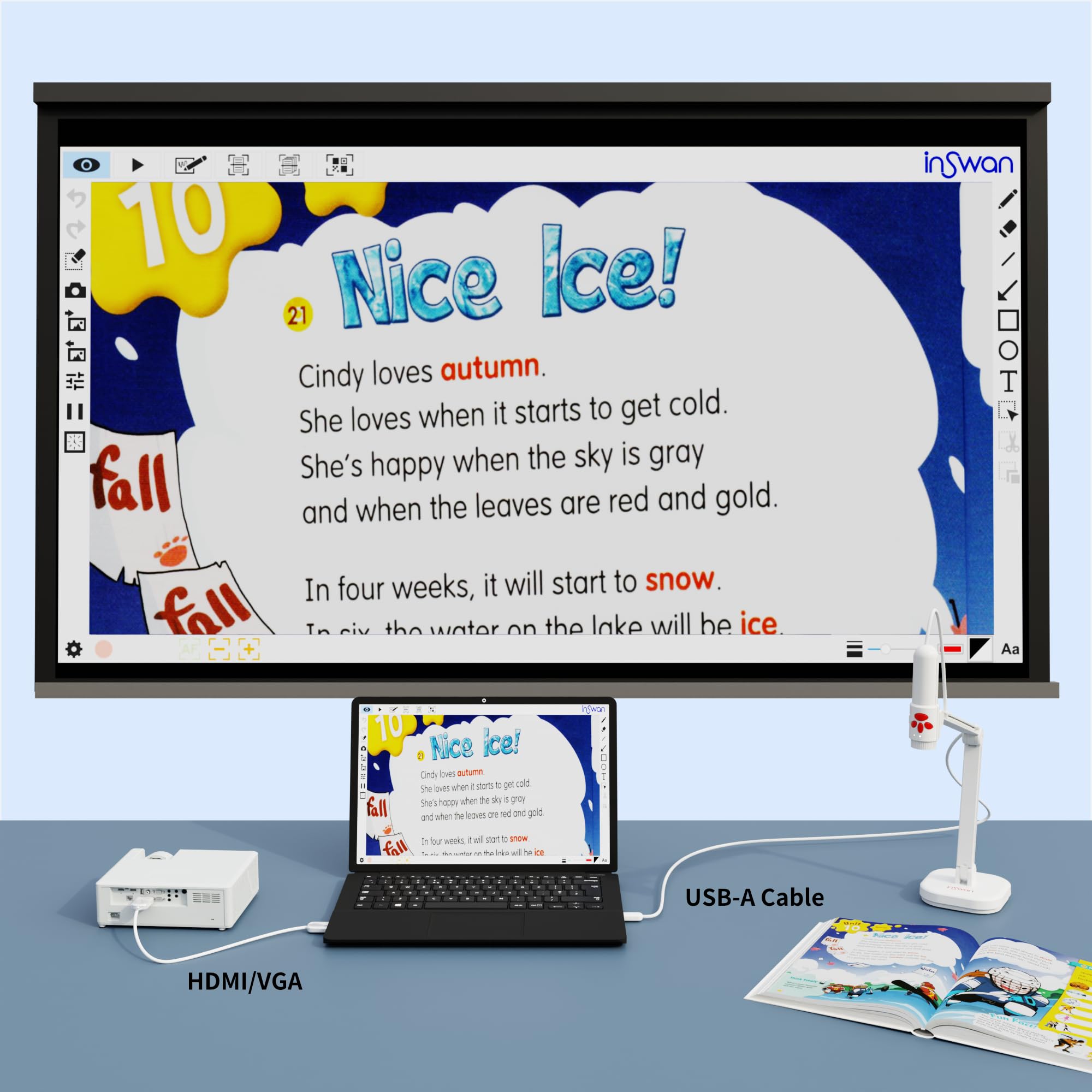 INSWAN INS-3 Handheld Webcam/USB Document Camera for Classroom, Built-in Mic, Light, Auto Focus, Windows, Mac OS, iPad OS, Chromebook for Close-up Demo, Distance Learning, Web Conferencing, IWBs