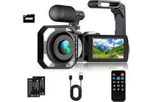 Hojocojo 4K Video Camera Camcorder, Video Recorder 4K 60fps/48MP Photo/3" Large Flip-Screen/External Microphone/Lens Hood/2 Batteries/SD Card/Camera Bag