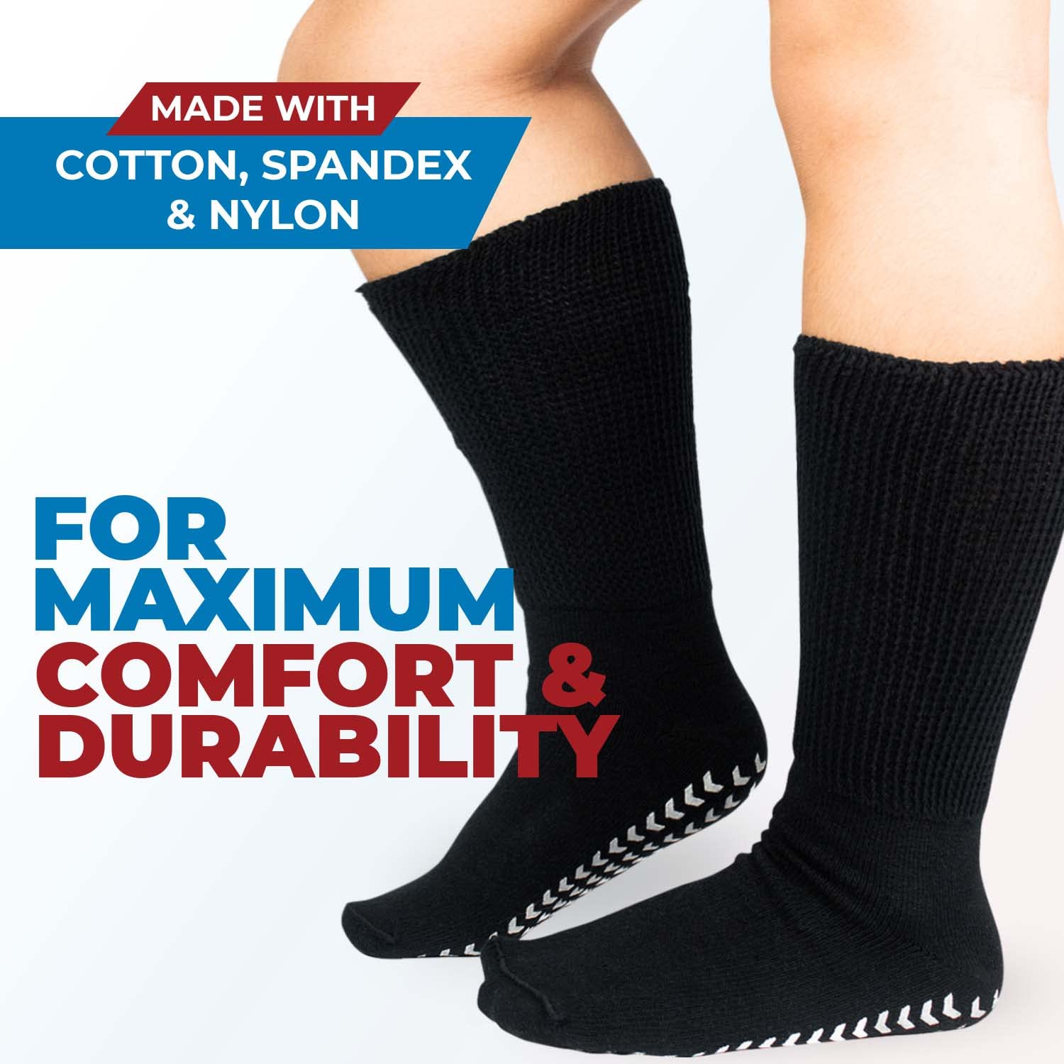 3 Pairs Extra Wide Socks for Swollen Feet - Non Slip Diabetic Socks for Men, Hospital Use
