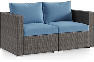 Wisteria Lane 2 Piece Patio Furniture Set of 2 Seats,Outdoor Wicker Patio Loveseat Sofa with Cushion, Outdoor Sectional Corner Sofa for Garden Backyard, Blue