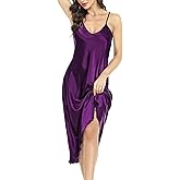 Vlazom Women Sexy Lingerie Satin Nightgown Silk Chemise Mini Slips V Neck Negligee Sleepwear with Adjustable Straps