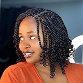 Leeven 8 Packs Wavy Senegalese Twist Crochet Hair with Curly Ends, 8 Inch Black Pre Looped Short Crochet Braids, Pre Twisted Small Havana Twist, Synthetic Braiding Hair for Women Girl Kids