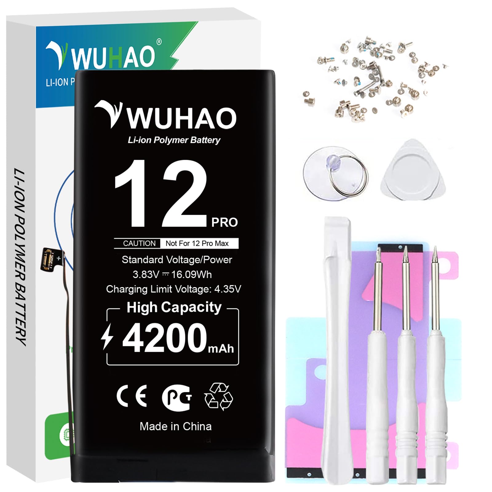 WUHAO for iPhone 12 Pro Battery Upgraded 3600mAh