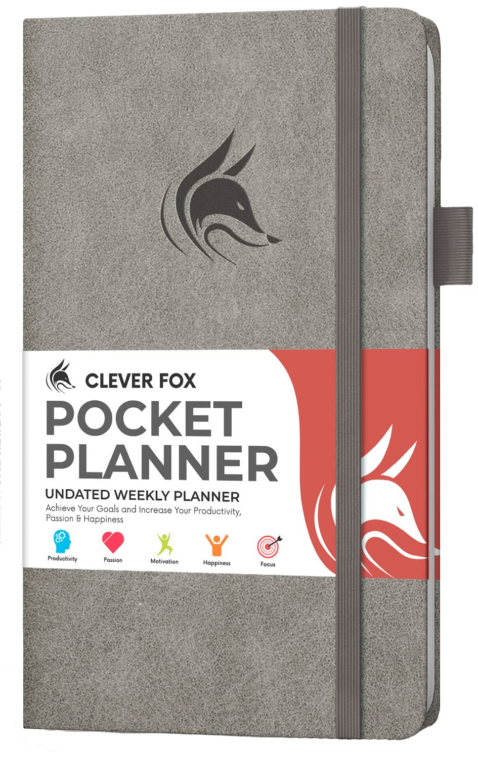 Clever Fox Pocket Weekly – Undated Monthly Goal Planner and Calendar, Mini Planner Perfect for Purse, 10x17.5cm (Grey)