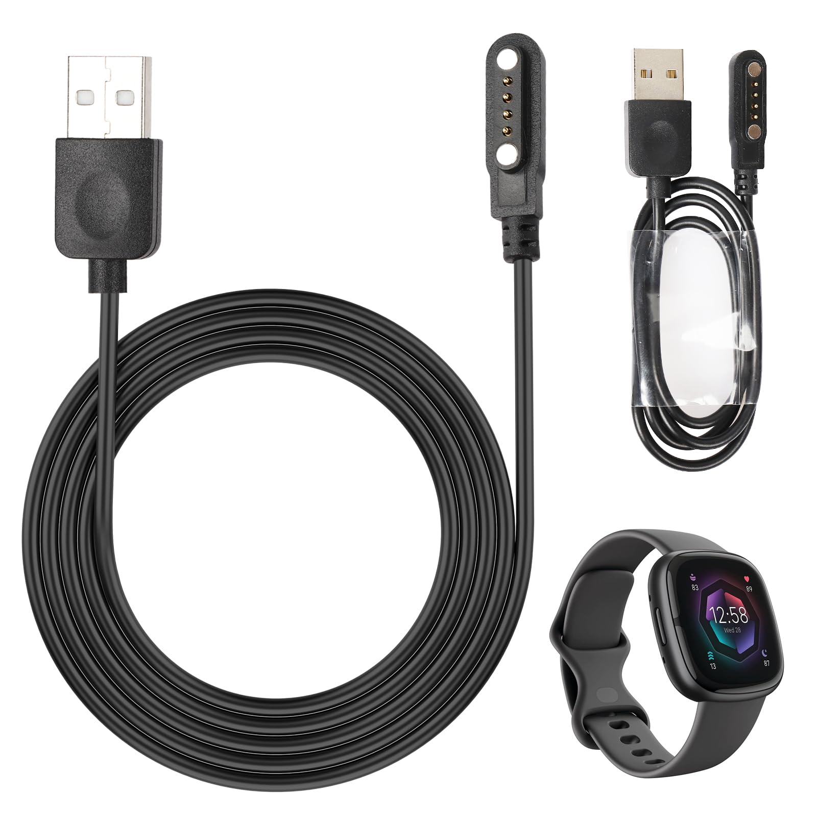 Photo 1 of BaiWeiDun Smart Watch Charger Cable, Universal Magnetic SmartWatch Accessories Charger Cable 4 Pin Cord, Charger Contact pin spacing 7.62 mm