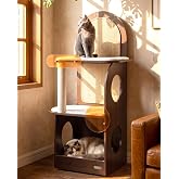 47" Wood Cat Tree, Modern Cat Tower for Large Cats, Wide Stable Base | Wooden Cat Tree, Furniture Tower with Large Platform, Washable Cushion, Modern Cat Furniture, Cozy Cat Condo, Scratching Post