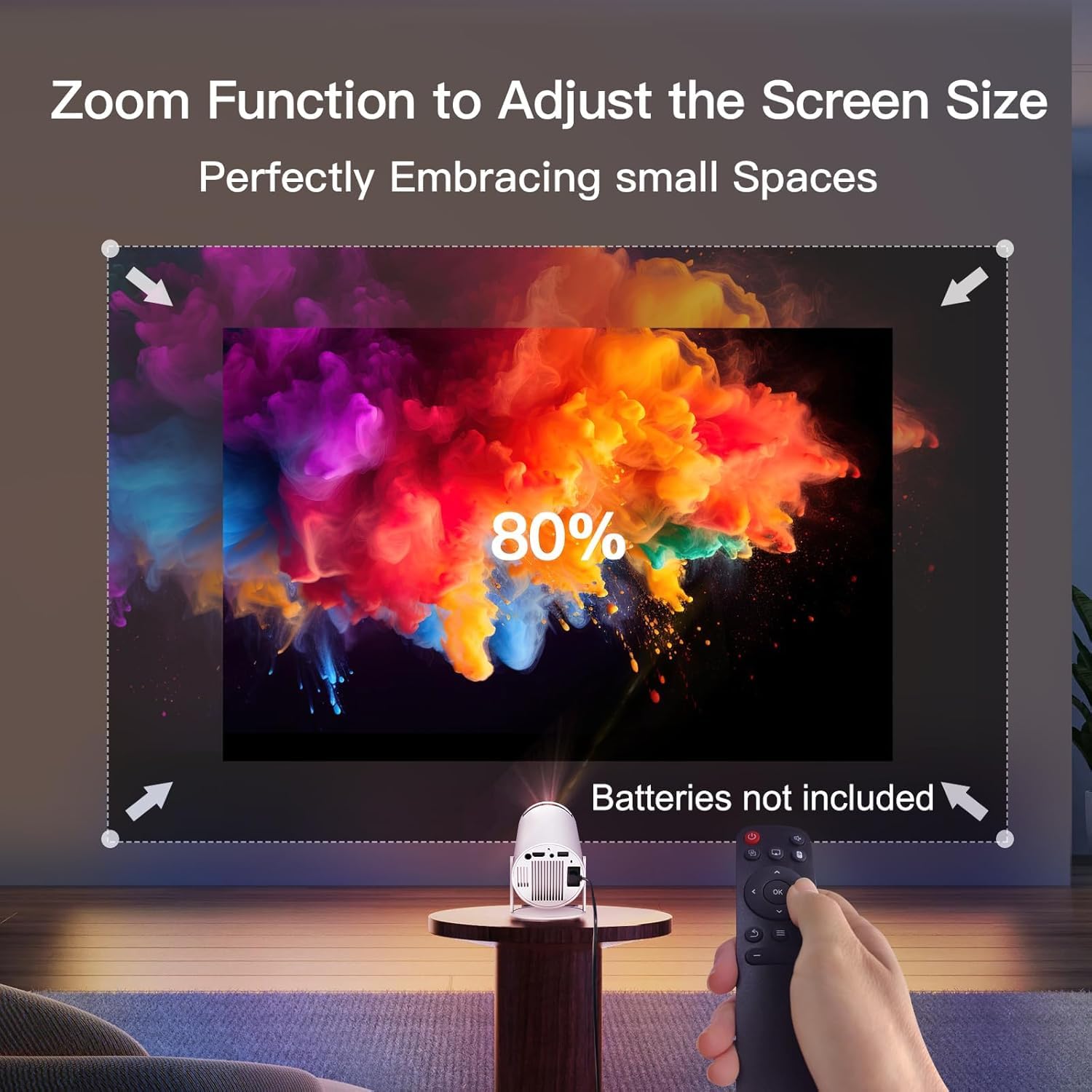 [Built-in Apps] Mini Projector with WIFI 6 and Bluetooth, 4K 1080P Support Portable Projector 180° Rotatable 130'' Screen Movie Projector Auto Keystone Compatible for Laptop, PC, Smartphone