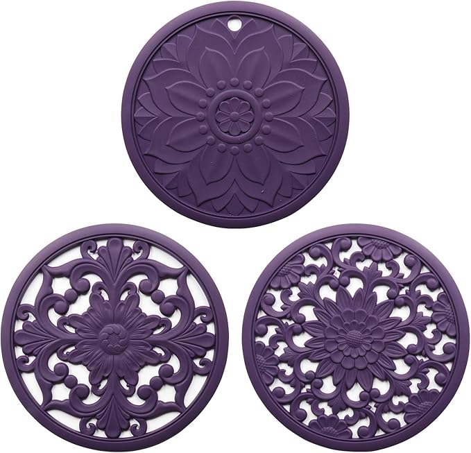 Silicone Trivet Mat 3 Set Silicone Intricately Carved Trivet Mats, Modern Kitchen
