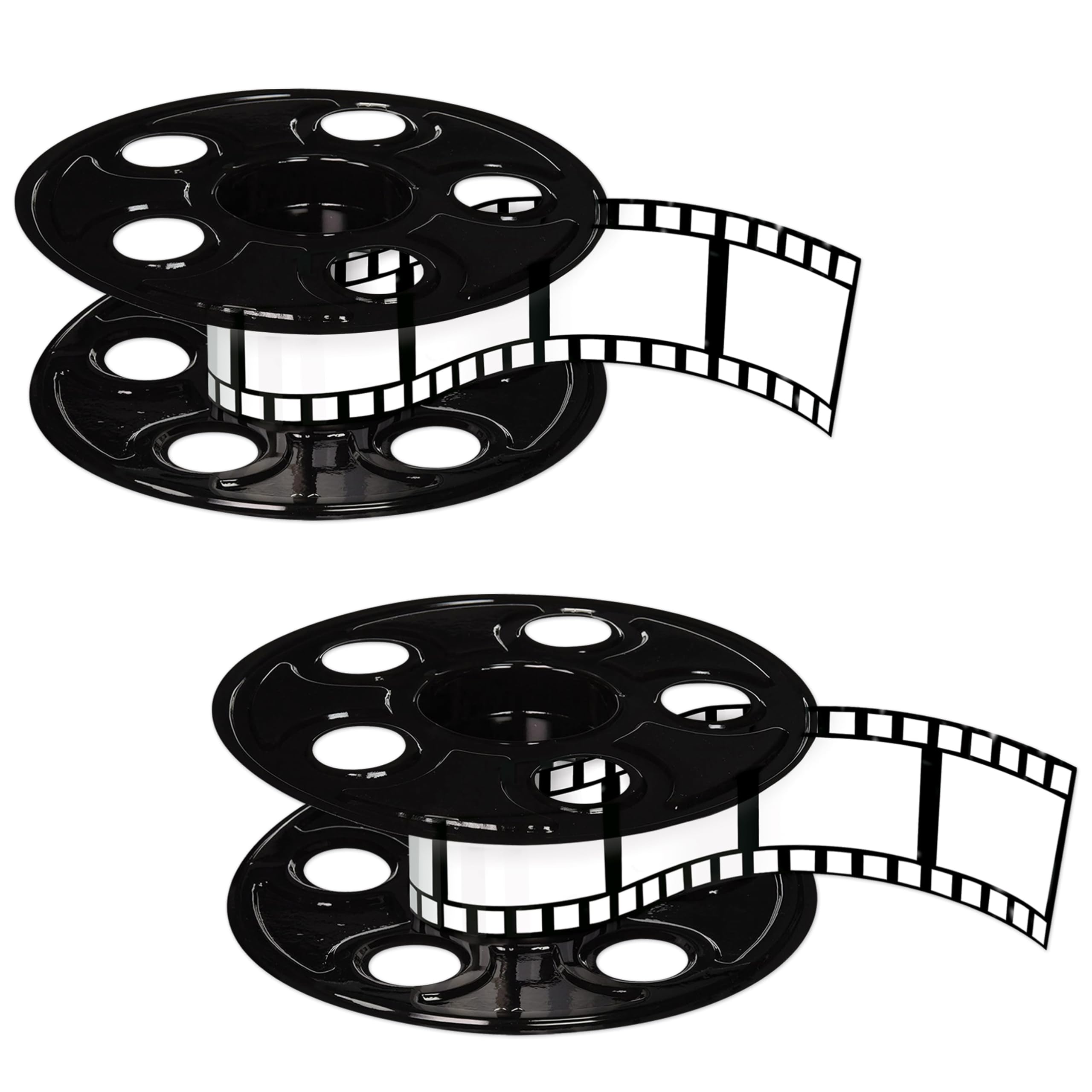 A Beistle Creation S50091AZ2 Beistle 2 Piece Awards Night Movie Reel with Filmstrip Centerpiece Red Carpet Hollywood Party Decorations, Plastic, Black/White