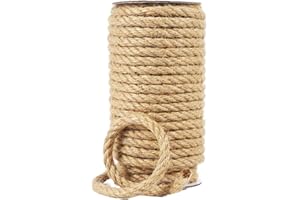 Radix Rope Natural Jute Twine, 8MM x 50FT Jute Rope Roll, Heavy Duty Thick Twine for Cat Scratching Post, Bundling, Gardening and DIY Crafts