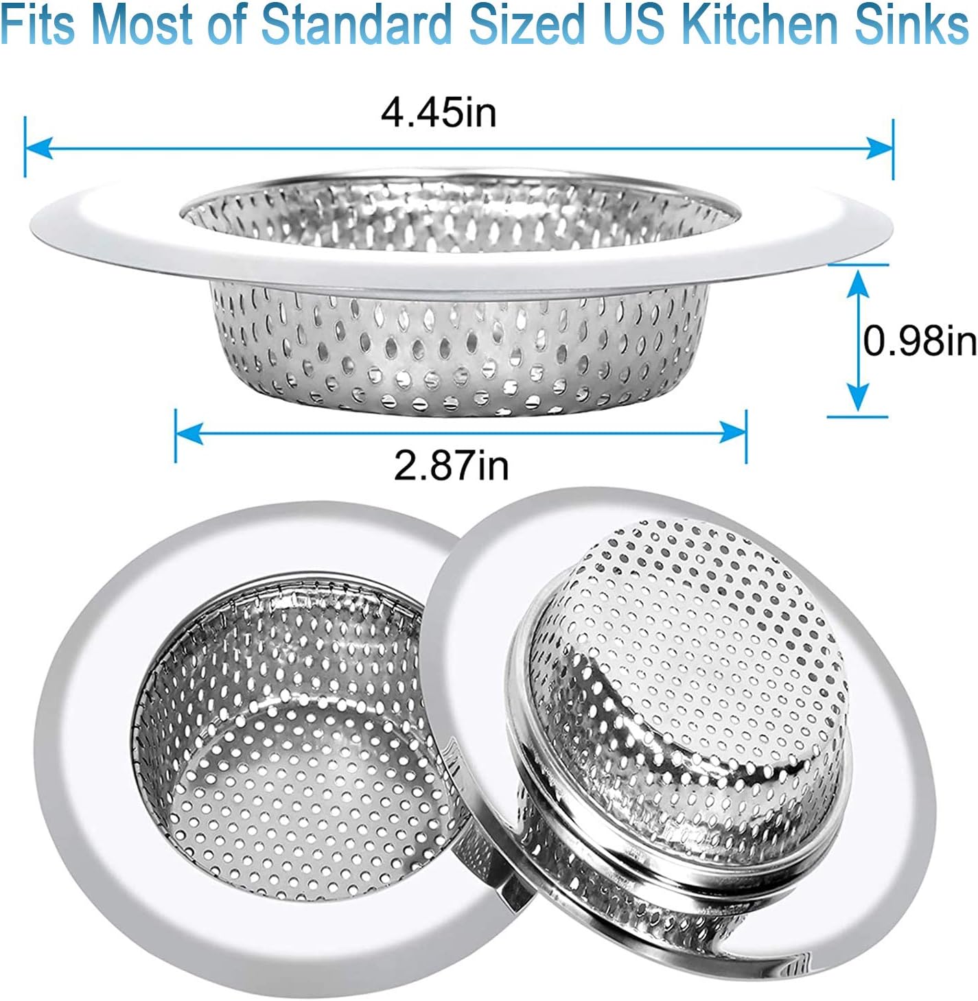 Husuku Kitchen Sink Strainer Basket 2 Pack Stainless Steel Rust Proof Sink Drain Strainer 4 5 Inch Large Wide Rim Fine Mesh Anti Clogging Drain Screen Cover Catcher For Most Kitchen Sink Drains Kitchen Bathroom