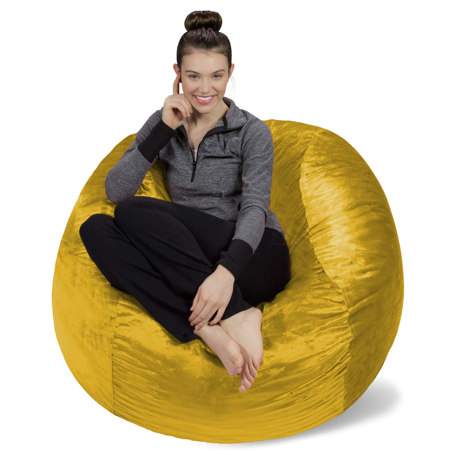 Sofa Sack Bean Bag Chair Cover Only, for Adults and Kids, Without Filling Comfy Fluffy Round or Oval Beanbag Chair Cover Replacement, Lazy Sofa Cover for Reading Chair or Floor Chair, 4-Feet, Lemon