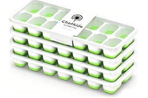 ChefAide 4‑Pack Ice Cube Trays with Lids, 56‑Cube Total Stackable Freezer Ice Trays, Durable Silicone & Plastic Easy‑Release Ice Molds for Cocktails, Coffee & Drinks