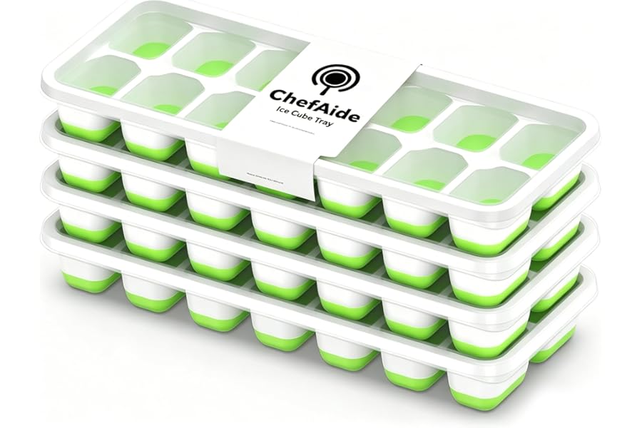 ChefAide Ice Cube Tray with Lid, 4 Packs 56 Cubes Durable Stackable Ice Cube Trays for Freezer with Removable Lids, Easy-Rele Book