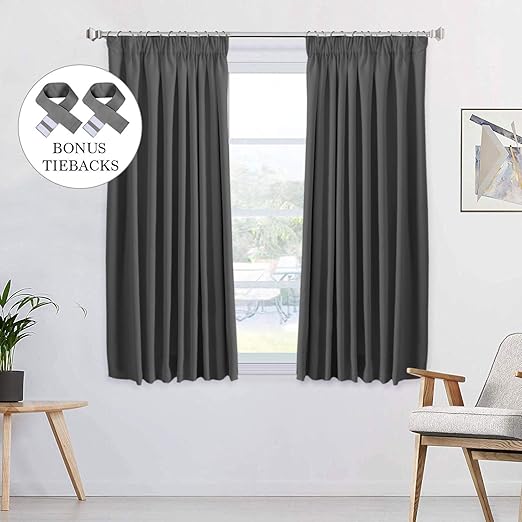 100 Blackout Charcoal Grey Pencil Pleat Curtains Thermal