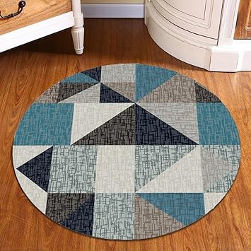 Paon Bleu Nordique Triangle Tapis Rond Chambre Tapis Doux Confortable Confortable Facile à Nettoyer Size 100 Cm Diameter