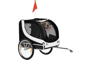 Aosom Dog Bike Trailer, Pet Cart Bicycle, Wagon Cargo Carrier Attachment with Hitch, Reflectors, Flag for Small Medium Dogs, 